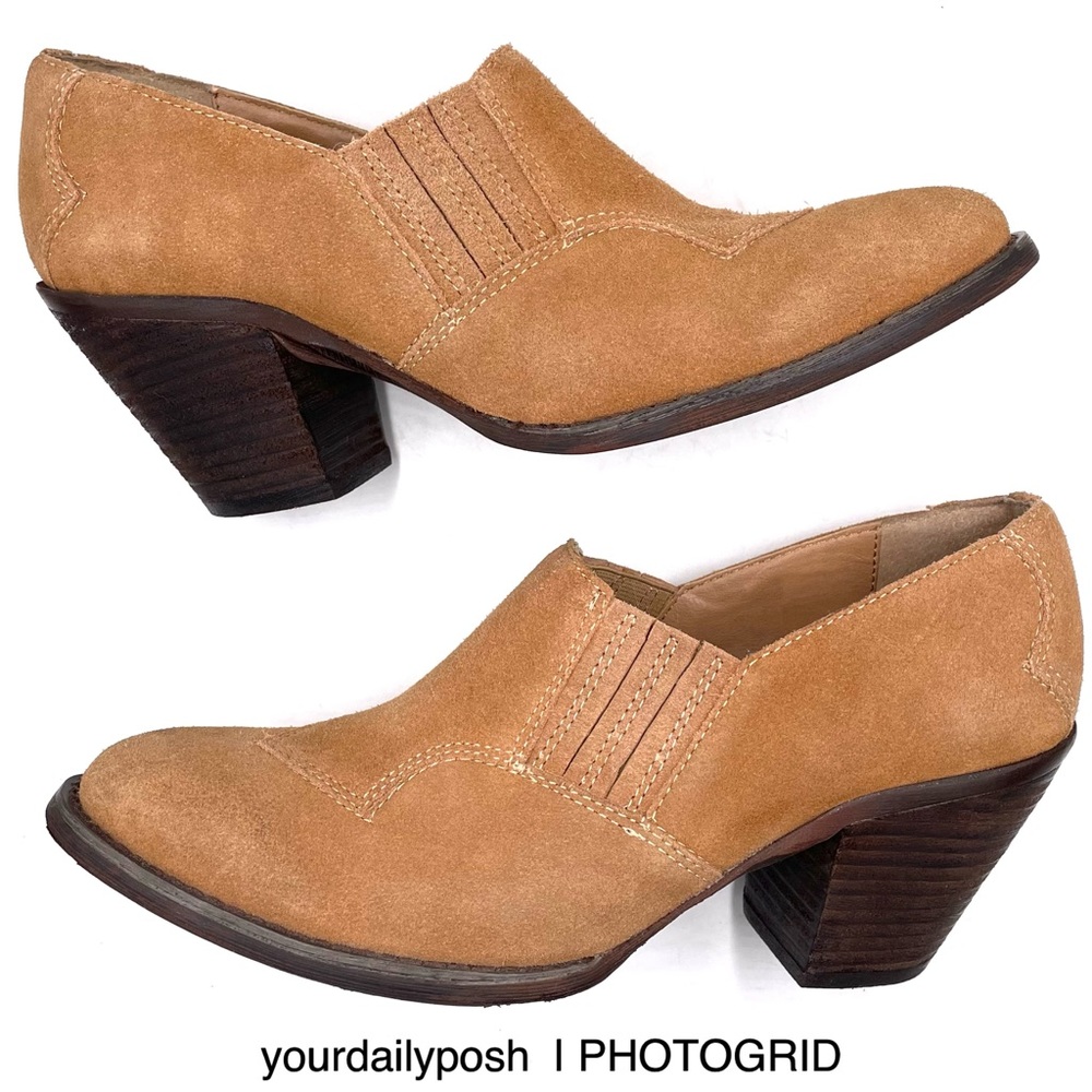 Saks Fifth Avenue light brown suede western Darian block heel ankle boots EU 38